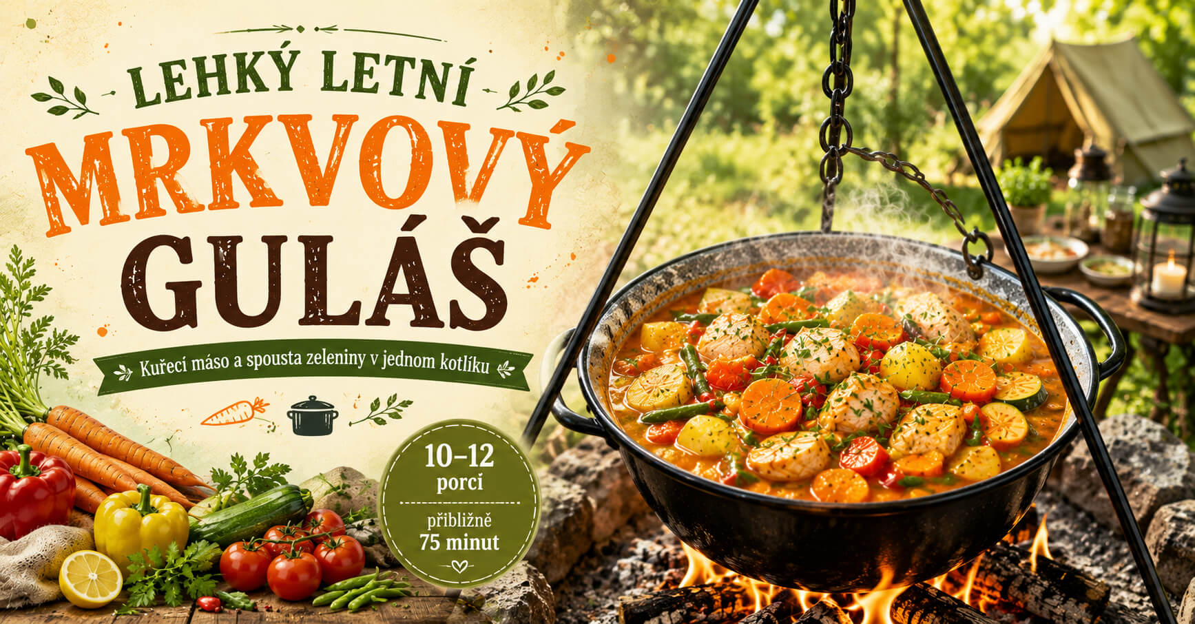 Lehký letní mrkvový guláš z kotlíku s kuřecím masem a zeleninou