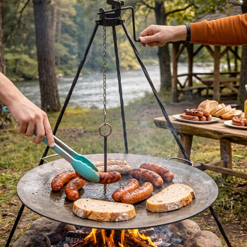 🔥 Grilovací set CLASSIC STEEL PRO – pánev 49 cm + trojnožka s kladkou