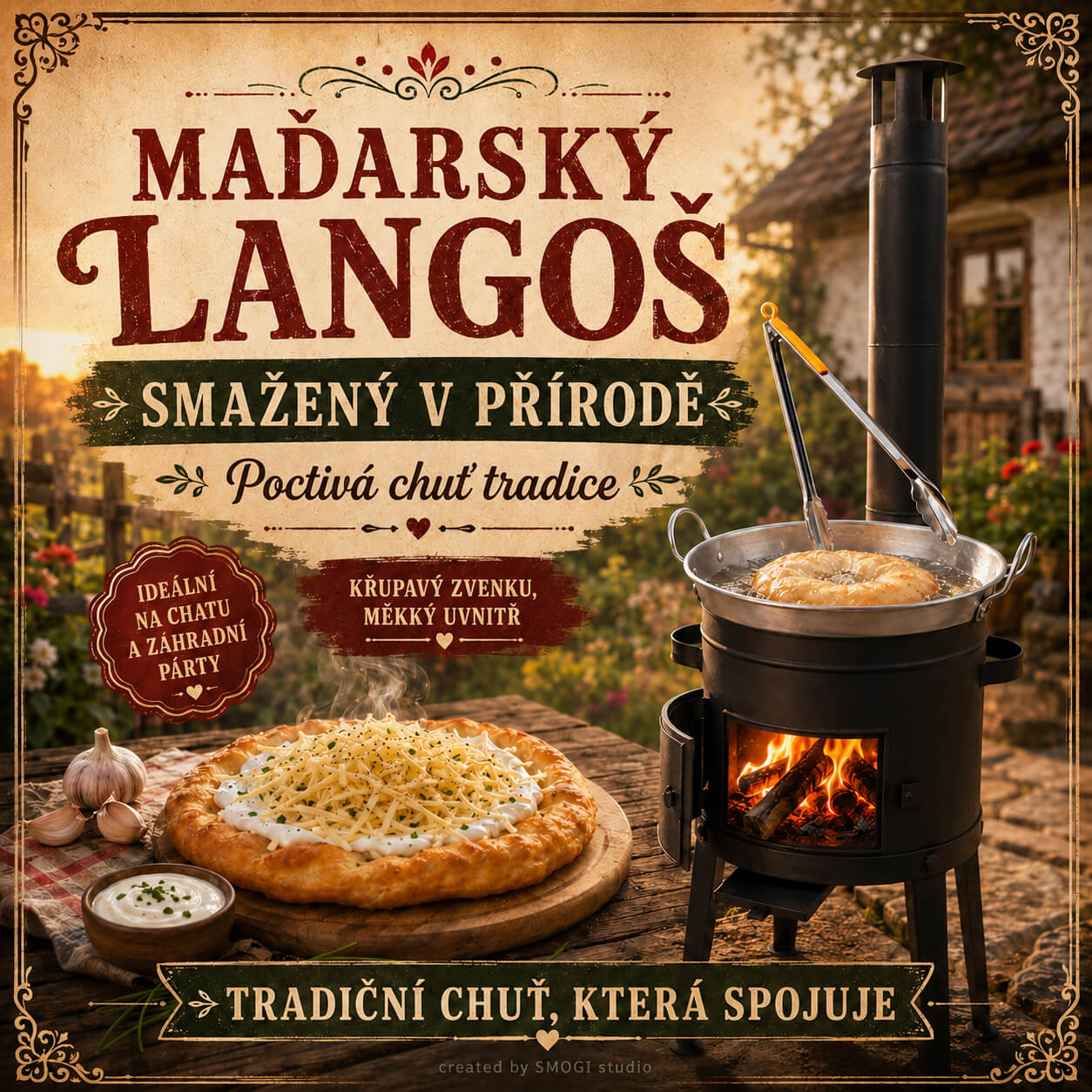 🥯🔥 Originální maďarský langoš smažený v přírodě