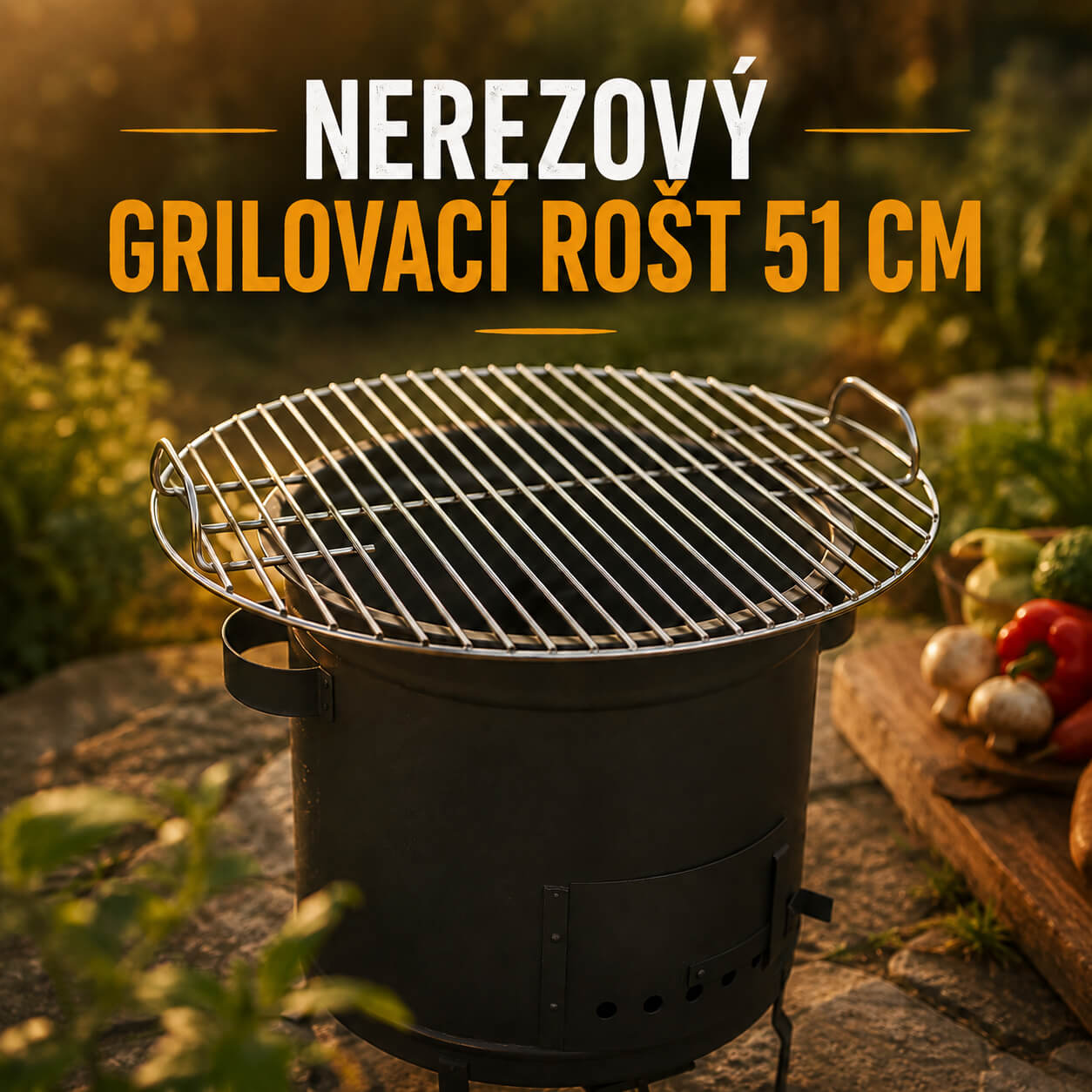 🔥 🥩 Nerezový grilovací rošt 51 cm s madly: když se oheň změní ve společnou večeři