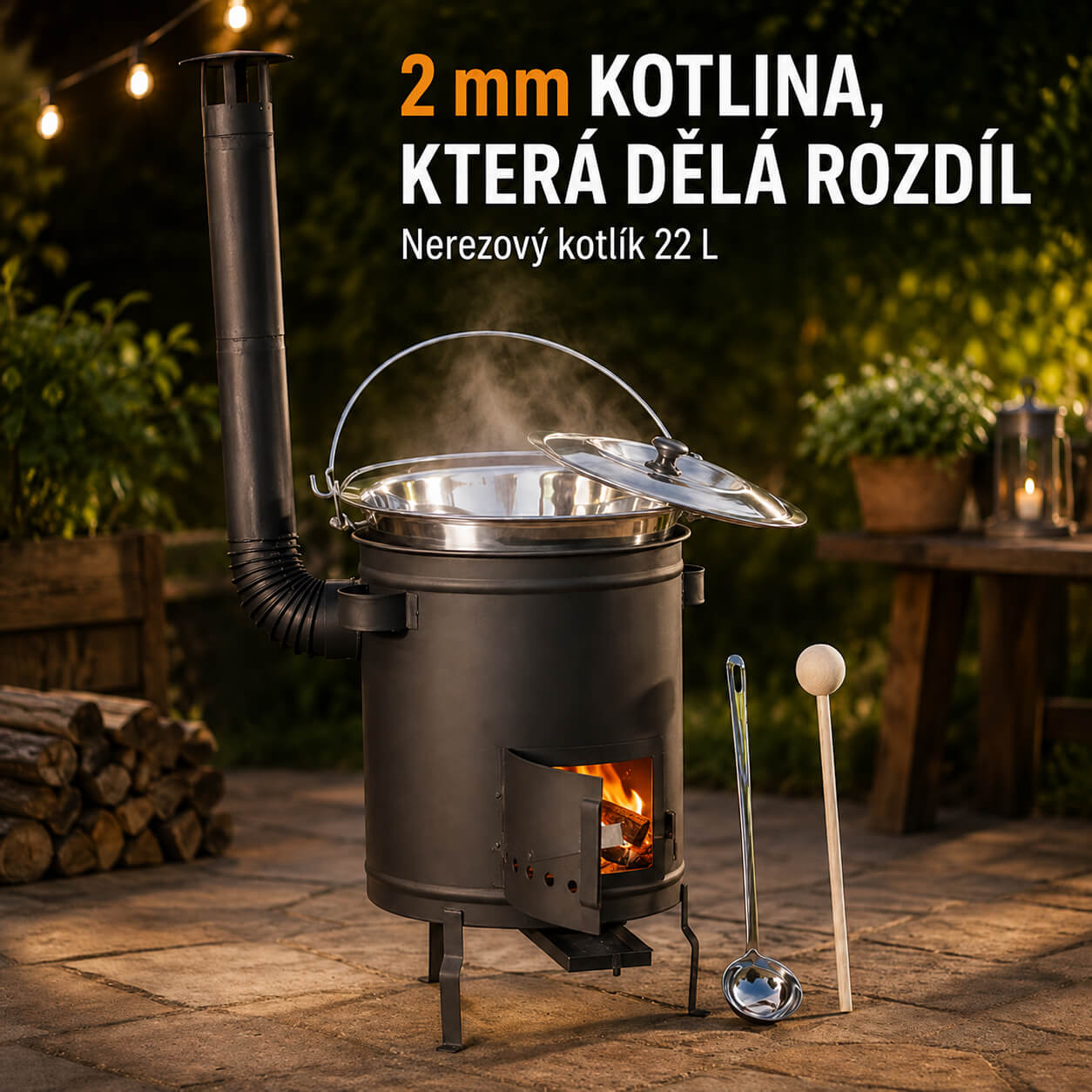 🔥🍲 Nerezový kotlík 22 L s 2 mm kotlinou: robustní srdce společného vaření
