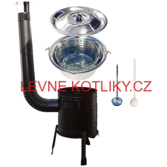 Nerezový kotlík 20 L (0,8 mm) + drátěný koš + smaltovaná kotlina 42 Easy party (SMALT)