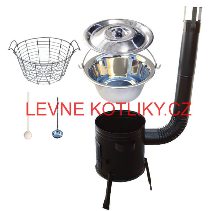 Nerezový kotlík 20 L (0,8 mm) + drátěný koš + smaltovaná kotlina 42 Easy party (SMALT)