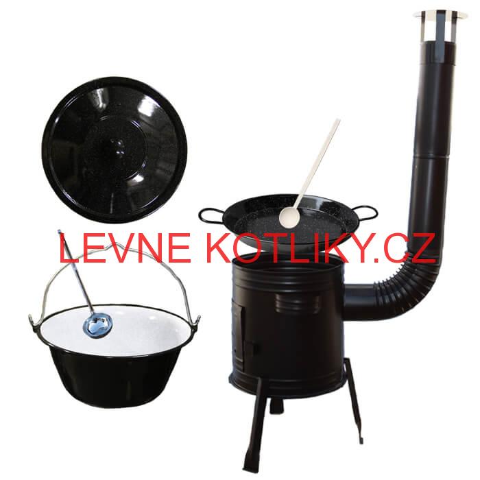 Paella smaltovaná pánev 34 cm se smaltovaným kotlíkem 10 L (1,2 mm) a kotlinou