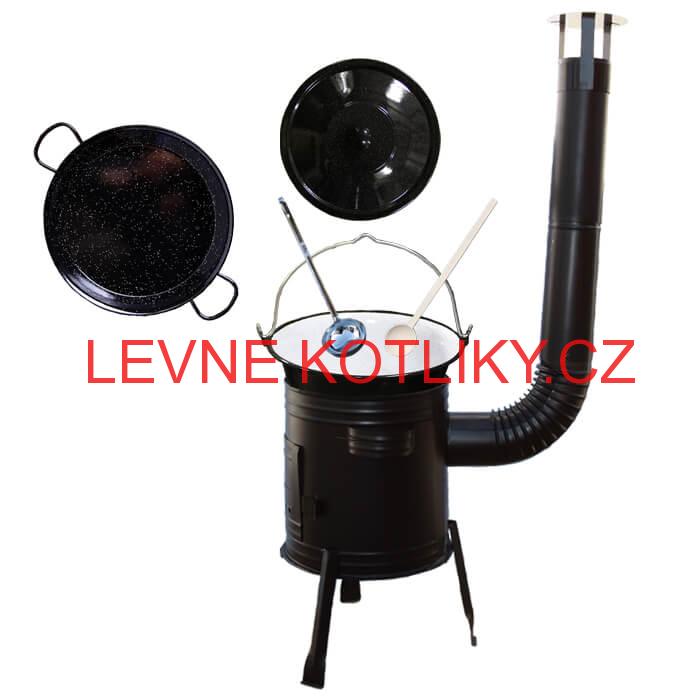 Paella smaltovaná pánev 34 cm se smaltovaným kotlíkem 10 L (1,2 mm) a kotlinou