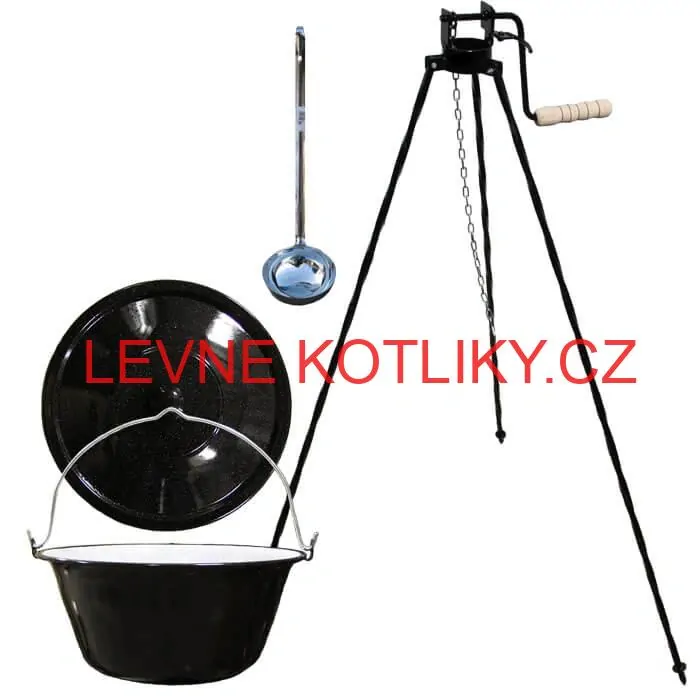 Smaltovaný kotlík 25 L + poklice + stojan s kladkou VAR