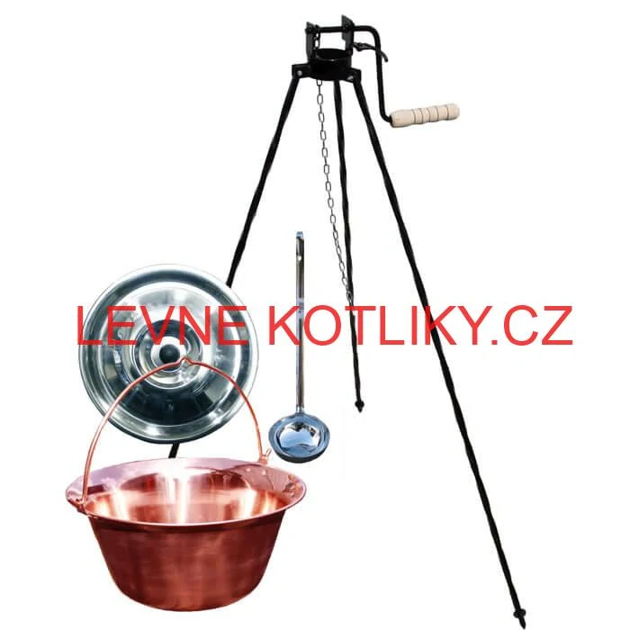 Měděný kotlík 20 L (1,2 mm) + poklice + stojan s kladkou VAR