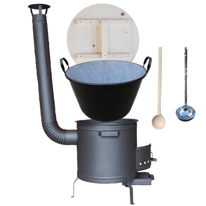 Smaltovaný kotel 100 L + žáruvzdorná kotlina 60 cm PLUS 600 + vařečka a naběračka BIG PARTY