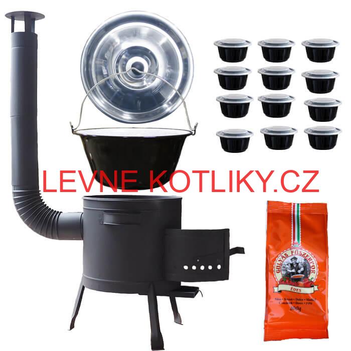 Smaltovaný kotlík 20 L (1,2 mm) + poklice + misky 12 ks + nízká žáruvzdorná kotlina (0,8 mm) 42 PLUS 600
