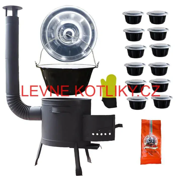 Smaltovaný kotlík 22 L (1,2 mm) + misky 12 ks + nízká žáruvzdorná kotlina (0,8 mm) 42 PLUS 600
