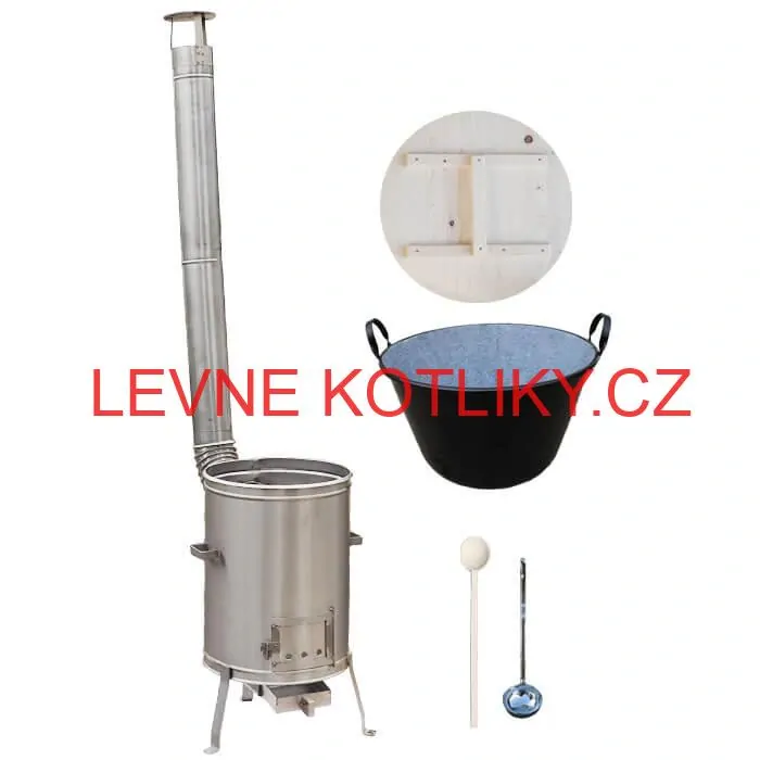 Zabijačkový smaltovaný kotel 100 L + nerezová kotlina (1,5 mm) 60 cm LUX + vařečka a naběračka