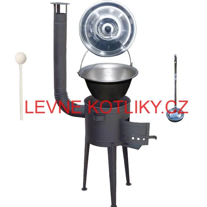 Nerezový kotlík 20 L (1,5 mm) + vysoká žáruvzdorná kotlina (1,5 mm) HODO 42 cm PLUS 600 + vařečka + naběračka