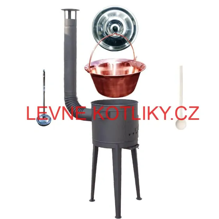 Měděný kotlík 20 L (1,2 mm) + vysoká žáruvzdorná kotlina (1,5 mm) HODO 42 cm PLUS 600 + vařečka + naběračka