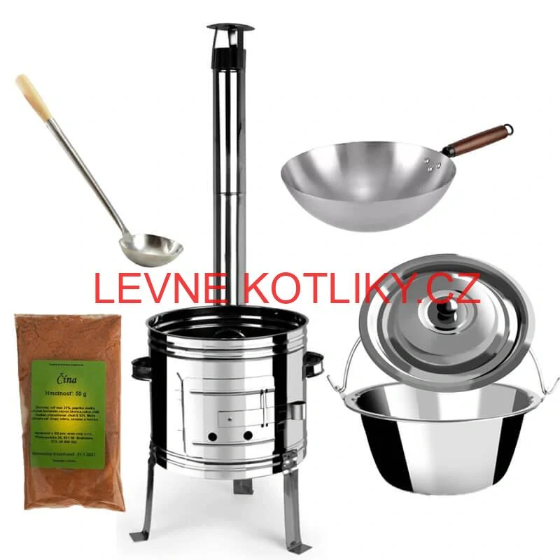 Nerezový kotlík 10 L (0,8 mm) + nerezová kotlina 31 INOX + Wok + koření 50 g