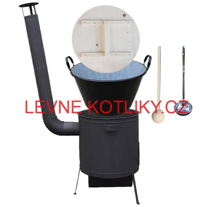 Smaltovaný kotel 100 L + žáruvzdorná kotlina 42 PLUS 600 4 MM + vařečka a naběračka BIG PARTY