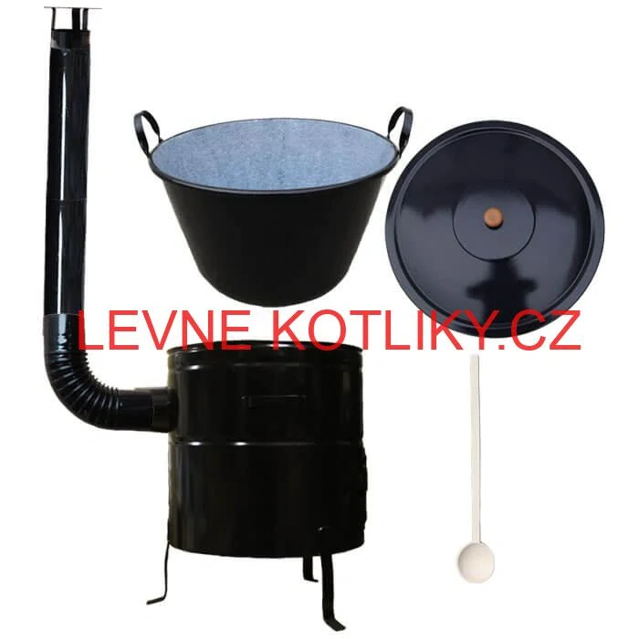 Zabijačkový smaltovaný kotel 80 L + kovová kotlina 58 cm + kouřovod