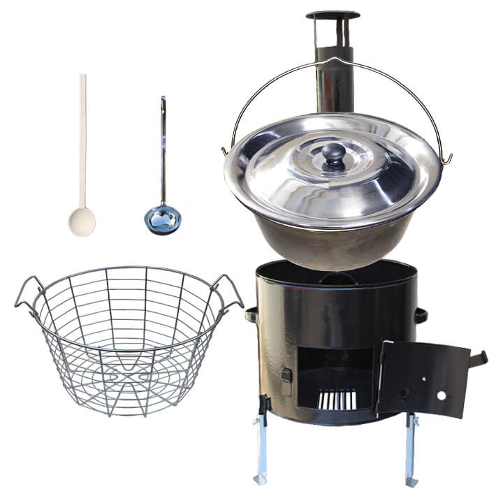 Železný kotlík 30 L (0,75 mm) + drátěný koš + smaltovaná kotlina 45 Easy party (SMALT)