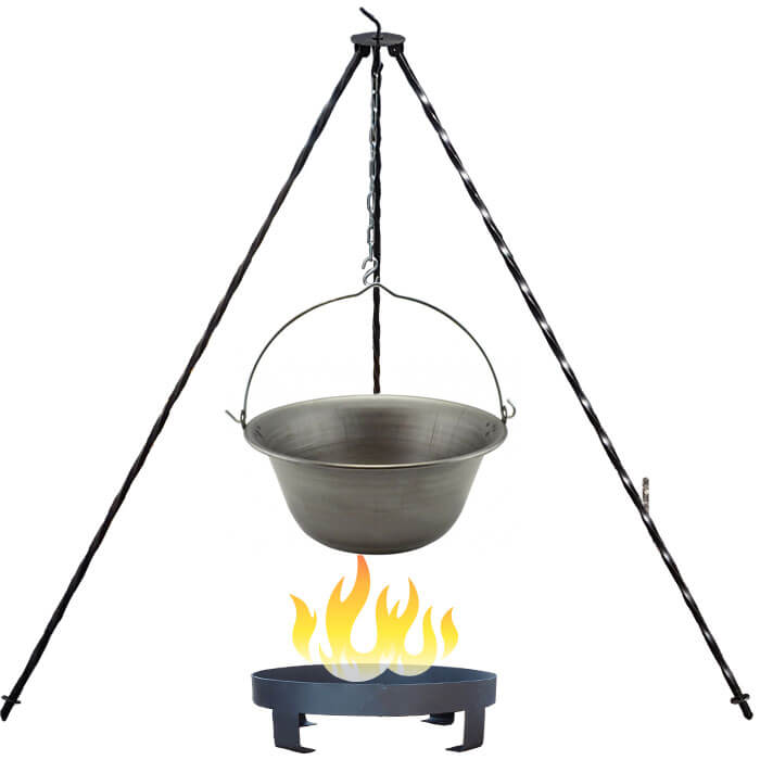 Železný kotlík 10 L (0,75 mm) + trojnožka 1 m + ohniště 36 cm