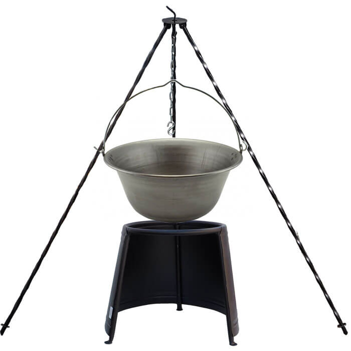Železný kotlík 20 L (0,75 mm) + chránič plamene 43 cm  + trojnožka 1,2 m