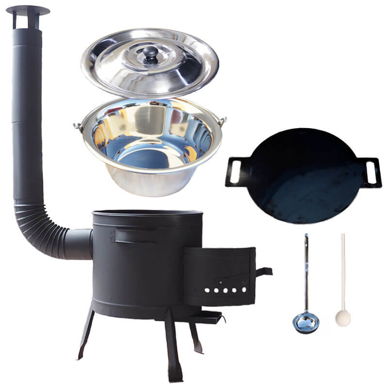 Nerezový kotlík 14 L (0,8 mm) INOX + železná pánev 38 cm UNI + kotlina 36 cm PLUS 600