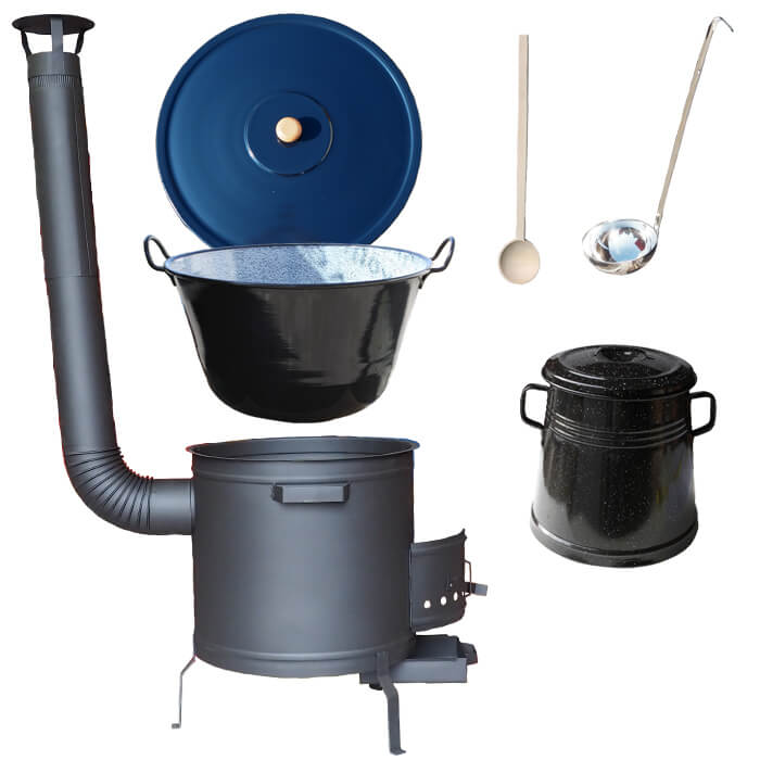 Smaltovaný kotel 80 L + žáruvzdorná kotlina 60 cm PLUS 600 + Nádoba na sádlo 10 L