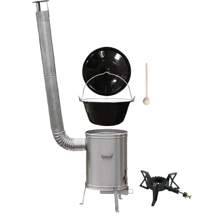 Smaltovaný kotlík 22 L (1,2 mm) + nerezová kotlina 42 cm + liatinový horák 7 kW, vareška LUX