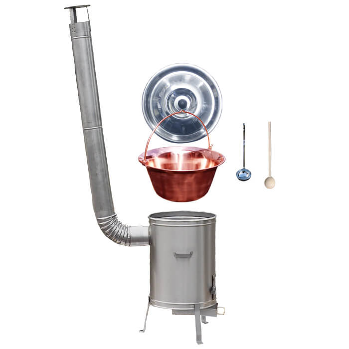 Měděný kotlík 10 L (1,2 mm) + nerezová kotlina 36 cm + vařečka a naběračka LUX