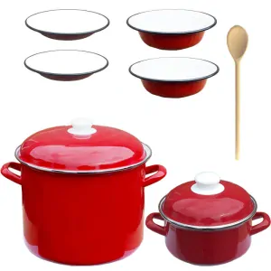 Smaltovaný hrnec s poklicí 5,2 l + smaltovaný kastrol s poklicí 3 L + talíře Classic