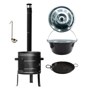 Smaltovaný kotlík 20 L + kovová kotlina + smaltovaná pánev 46 cm Paella