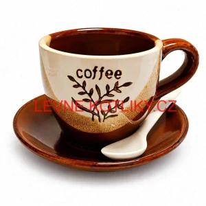 Keramický hrnek na kávu 100 ml s podšálkem a lžičkou COFFEE 1 ks