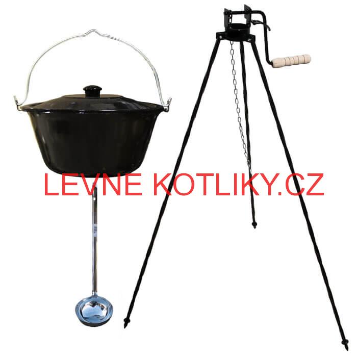 Smaltovaný kotlík 25 L + poklice + stojan s kladkou VAR