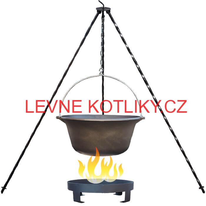 Litinový kotlík 10,8 L + trojnožka 1,2 m + ohniště 36 cm
