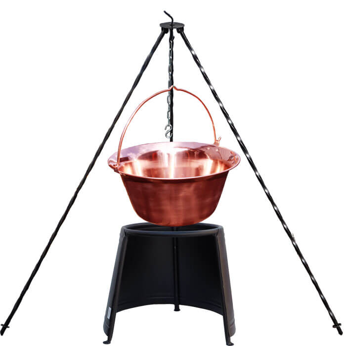 Měděný kotlík 14 L (1,2 mm) + chránič plamene 37 cm + trojnožka 1,2 m