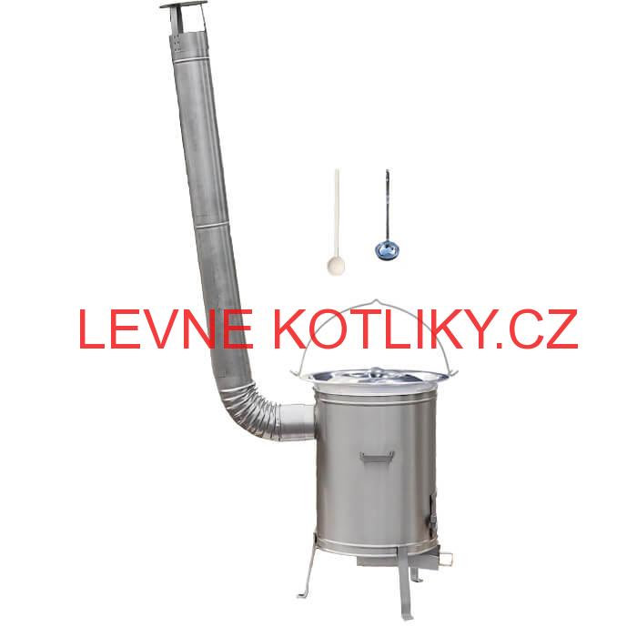 Nerezový kotlík 30 L (0,8 mm) zesílený s nýty + nerezová kotlina 45 cm LUX + vařečka a naběračka