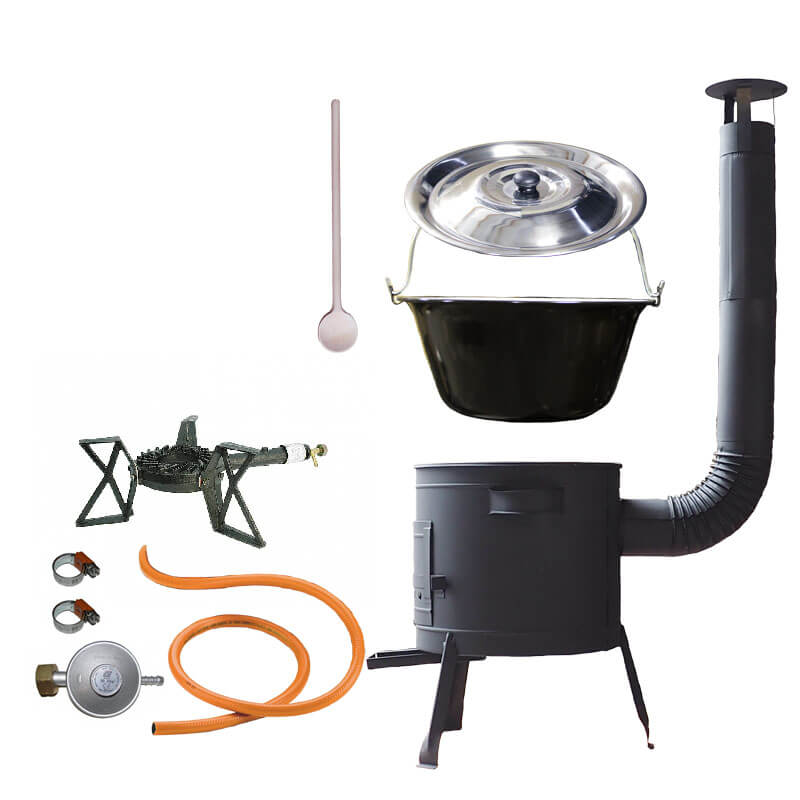 Smaltovaný kotlík (1,2 mm) 25 L + litinový hořák 5,5 kW + nízká kotlina 42 PLUS 600 + nerezová poklice INOX
