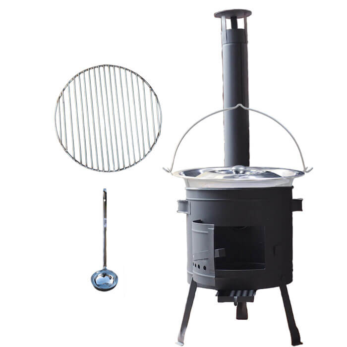 Nerezový kotlík 20 L (1,2 mm) INOX + Nerezový rošt 45 cm + nízká žáruvzdorná kotlina 42 cm PLUS 600