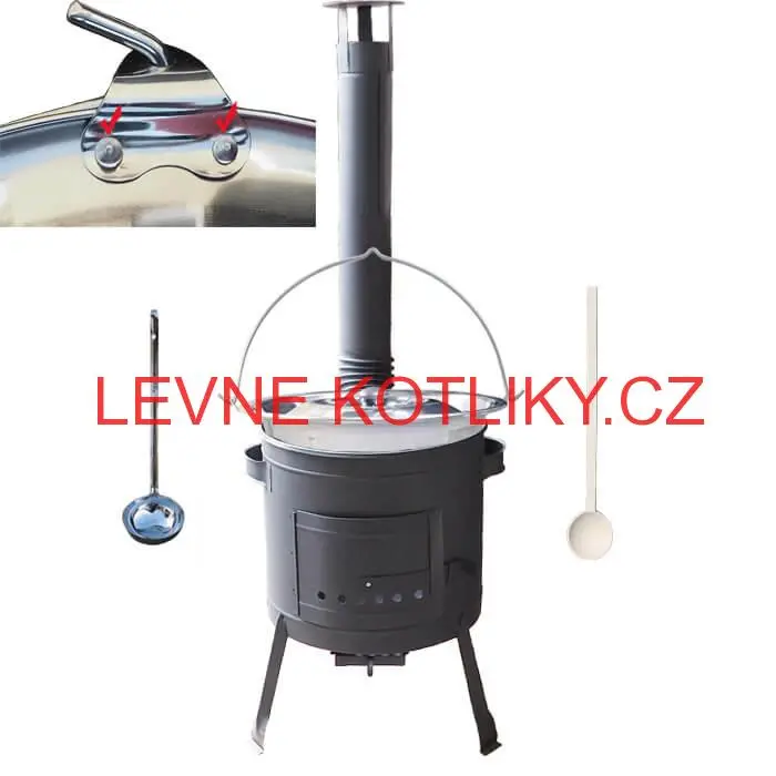 Nerezový kotlík 15 L (0,8 mm) zesílený s nýty INOX + nízká žáruvzdorná kotlina 36 cm PLUS 600