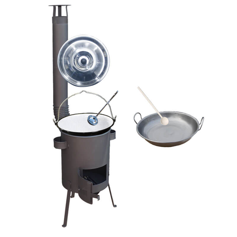 Smaltovaný kotlík 25 L (1,2 mm) + železná pánev 46 cm WOK + žáruvzdorná kotlina 36 PLUS 600 4 MM
