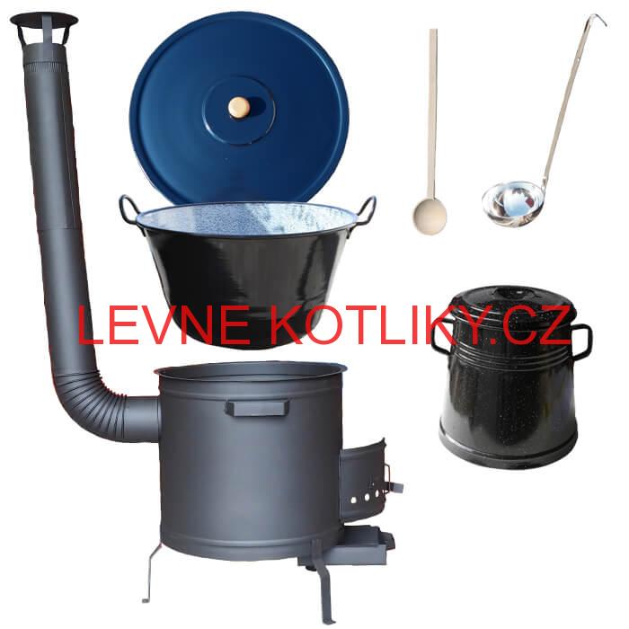 Smaltovaný kotel 70 L + žáruvzdorná kotlina 53 cm PLUS 600 + Nádoba na sádlo 10 L