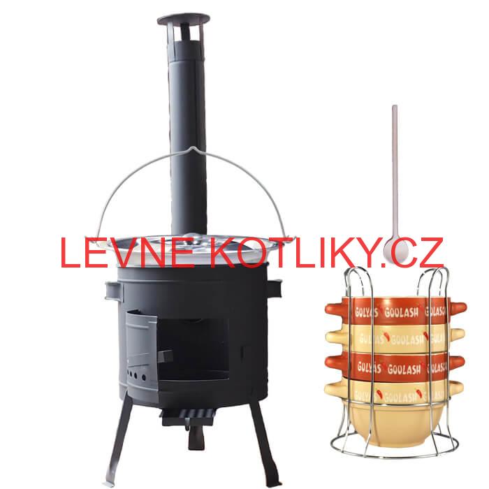 Nerezový kotlík 22 L (0,8 mm) INOX + misky na guláš 4 ks + nízká žáruvzdorná kotlina 42 PLUS 600
