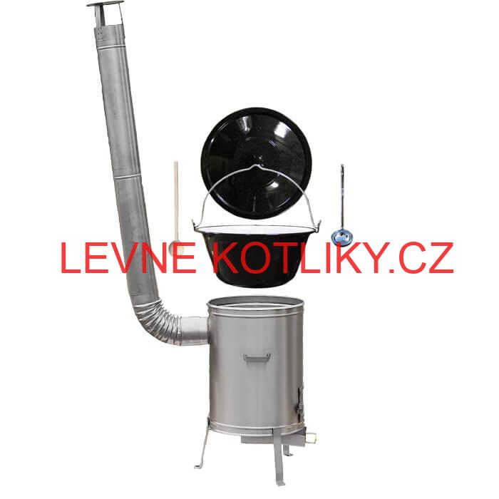 Smaltovaný kotlík 13 L (1,2 mm) + nerezová kotlina 36 cm + vařečka a naběračka LUX