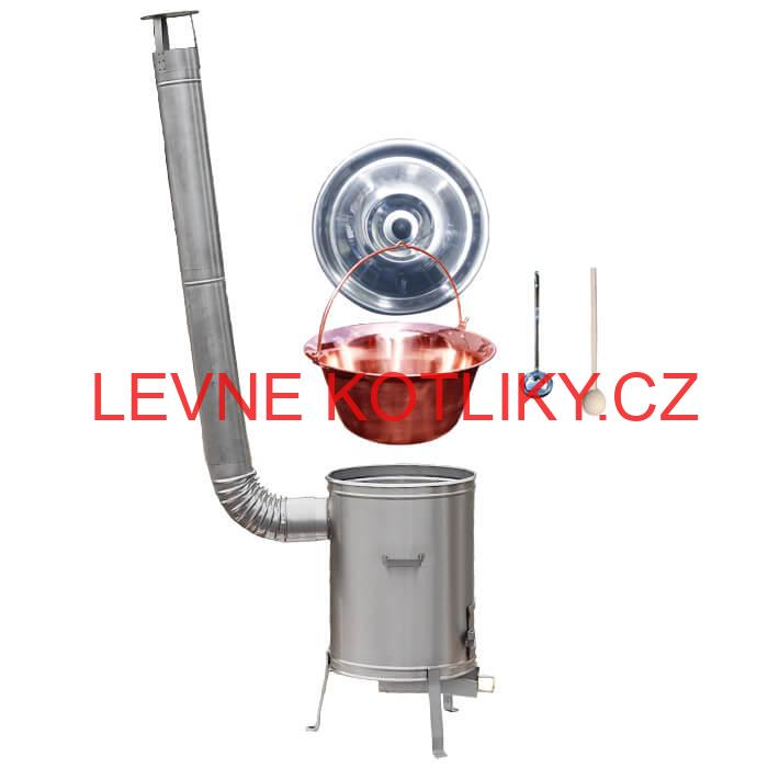 Měděný kotlík 14 L (1,2 mm) + nerezová kotlina 36 cm + vařečka a naběračka LUX