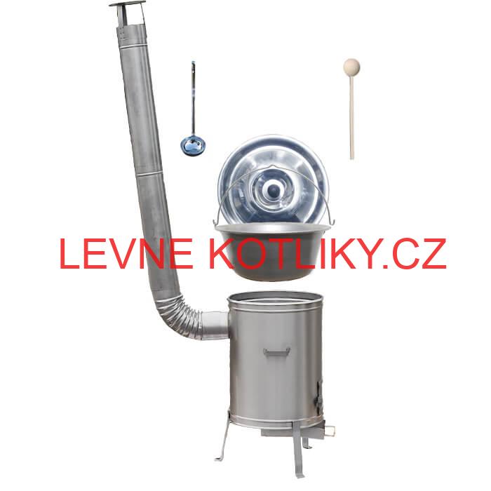 Nerezový kotlík 15 L (1,5 mm) + nerezová kotlina 36 cm + vařečka a naběračka LUX