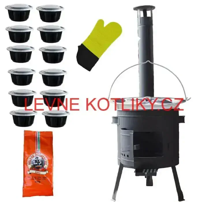 Nerezový kotlík 22 L (0,8 mm) + misky 12 ks + nízká žáruvzdorná kotlina (1,0 mm) 42 PLUS 600