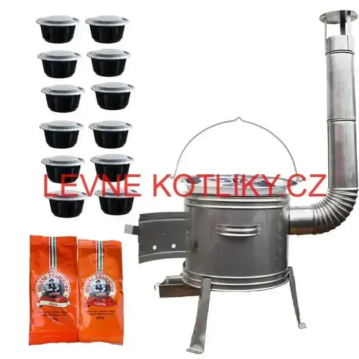 Nerezový kotlík 22 L (0,8 mm) INOX + nerezová kotlina 42 cm TOPLUX + misky 12 ks + 2 x pepř na guláš 100 g