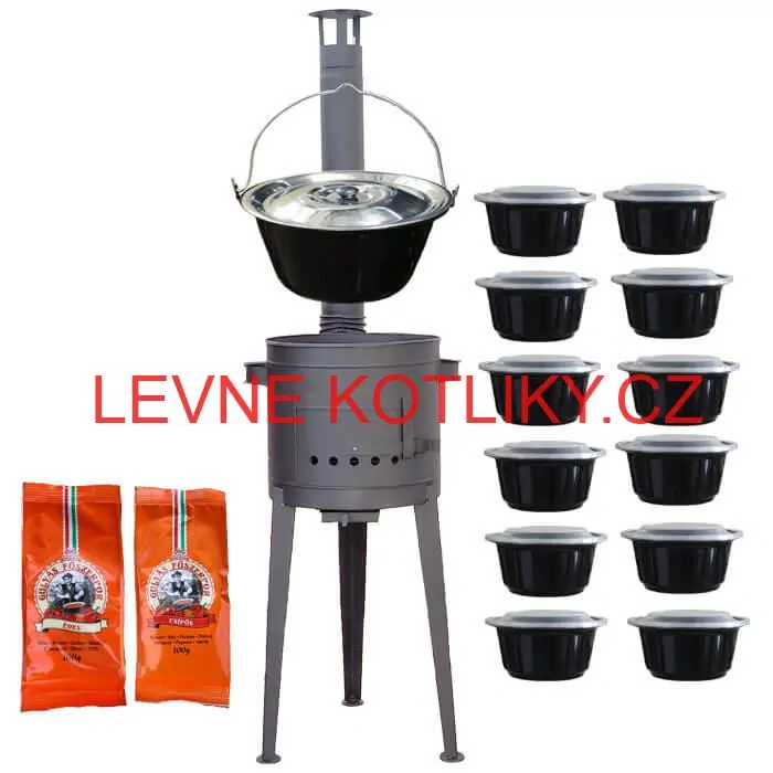 Smaltovaný kotlík 22 L (1,2 mm) + vysoká žáruvzdorná kotlina 42 cm PLUS 600 + misky 12 ks + 2 x pepř na guláš 100 g