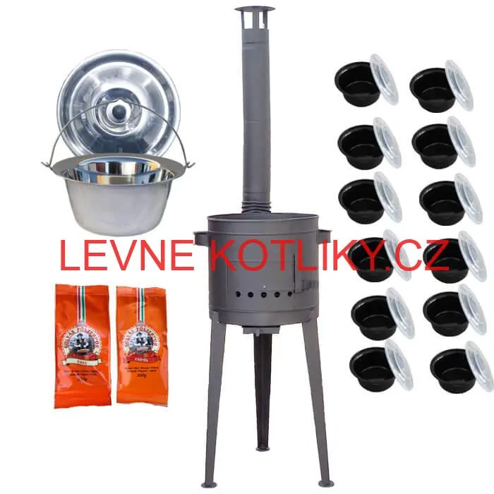 Nerezový kotlík 22 L (0,8 mm) INOX + vysoká žáruvzdorná kotlina 42 cm PLUS 600 + misky 12 ks + 2 x pepř na guláš 100 g