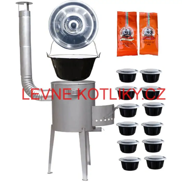 Smaltovaný kotlík 22 L (1,2 mm) + nerezová kotlina 42 cm LUXUS + misky 12 ks + 2 x pepř na guláš 100 g