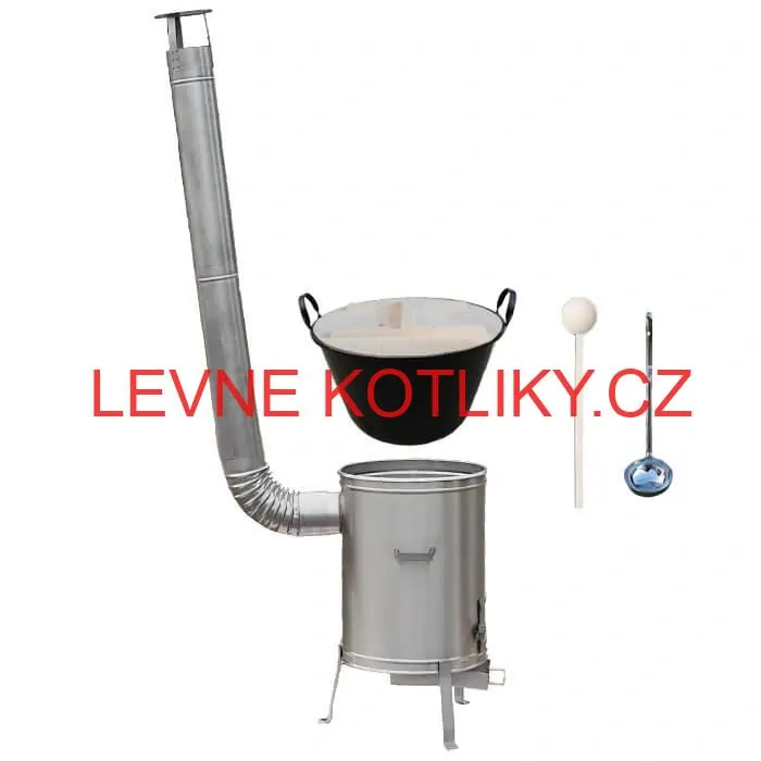 Zabijačkový smaltovaný kotel 100 L + nerezová kotlina (1,5 mm) 60 cm LUX + vařečka a naběračka