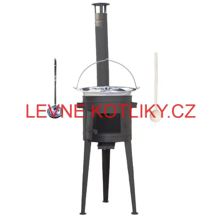 Nerezový kotlík 20 L (1,2 mm) INOX + vysoká žáruvzdorná kotlina (2,0 mm) HODO 42 cm PLUS 600 + vařečka + naběračka